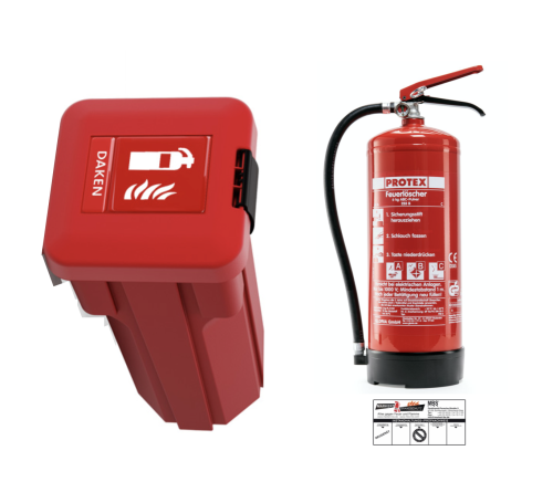 Daken LKW Feuerlöscherkasten Schutzbox inkl. 6 kg Feuerlöscher mit Plakette